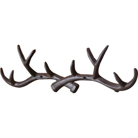 Porte-manteau mural rustique en fonte en forme de bois de cerf - Porte-manteau et serviettes de salle de bain - Présentoir à bijoux - Crochet de cabine rustique (marron rouillé), (1/4)
