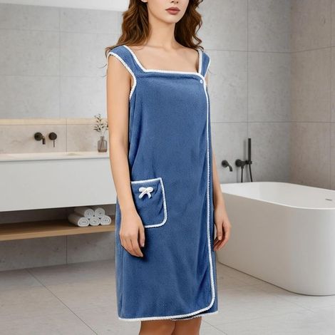 Peignoir de Bain Femme en Microfibre Ultra-Absorbant et Séchage Rapide, Robe de Plage Légère avec Poches Réglables, Serviette de Douche Portable Idéale pour Voyage, Spa et Piscine (1/5)