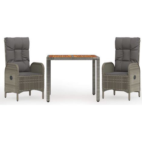 Maison Exclusive - Set da Pranzo da Giardino 3 pz con Cuscini in Polyrattan Grigio (1/5)