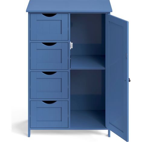 Vasagle – Armoire de rangement salle de bain compacte 4 tiroirs – Étagère ajustable – Structure robuste – Dimensions 28.5x55x82 cm – Couleur bleu (1/5)