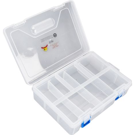 Boîte de rangement composants transparente plastique PP détachable pour bijoux et puces SK-10235 235x160x65mm (1/5)
