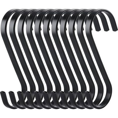10pcs Stainless Steel S-Shaped Flat Hanging Hooks, Heavy Duty Kitchen Hooks, Multifunctional Hooks for Kitchen, Meat, Butcher Shop, Clothes, Plants, Gardening Tools, Black (1/5)