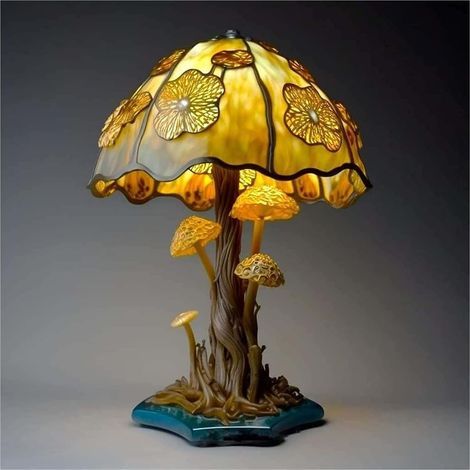 Lampe de table en résine en forme de champignon, lampe de bureau fantaisie colorée, ampoule de charge USB,pour chambre à coucher, salon, bureau,15cm (1/4)