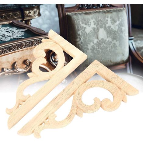 Lot de 2 Appliques d'angle Sculptées en Bois d'hévéa pour Meubles, 18 X 9 X 0,7 Cm, Non Peintes pour Armoires, Miroirs, Fenêtres, Portes, Maison, Garniture Décorative (1/5)