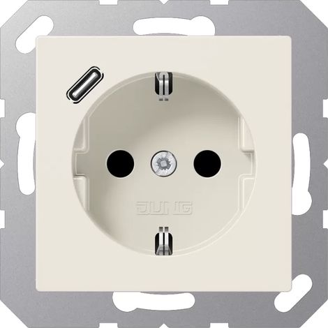 Jung SCHUKO®-Steckdose, 16 A 250 V , mit USB-Ladegerät, 1 x Typ C, SAFETY+, Serie AS, weiß A 1520-18 C