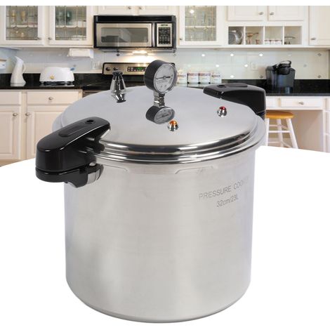 Autocuiseur grande capacité en alliage d'aluminium épais poli, à double fond et indicateur de température. Compatible avec les plaques à induction, les cuisinières à gaz et les flammes nues. Autocuise (1/5)