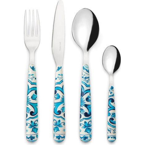 GUZZINI Set 24 Posate Blues in Acciaio con Impugnatura in Plastica Decorata – Servizio Tavola Elegante