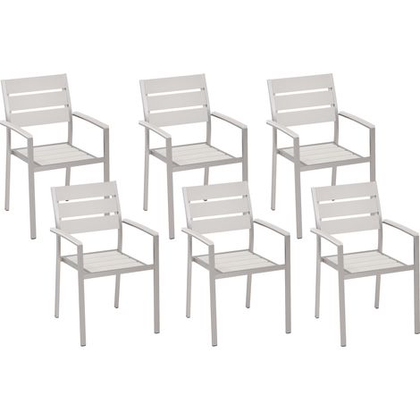 Conjunto de 6 sillas de jardín de metal blanco plateado respaldo láminas Vernio