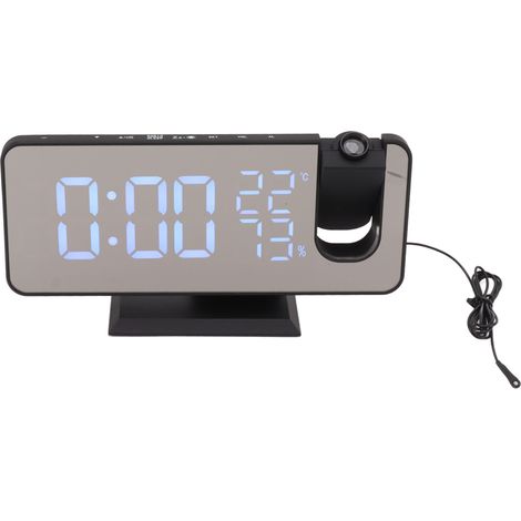 Réveil intelligent FM radio LED numérique avec projection, pour chevet chambre, corps noir affichage noir (1/5)