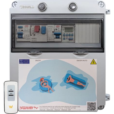 Cuadro Eléctrico Piscina Bomba 0.5CV Contactor150W 12VDC con Mando