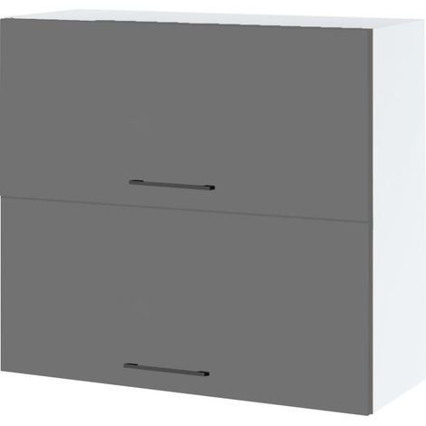 Meuble haut de cuisine Lovia Gris Mat 2 portes relevables L 80 cm - Porte avec poignée apparente Grey (1/2)