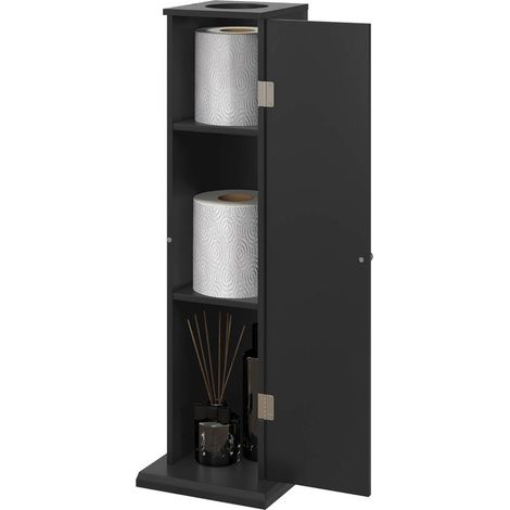 Support papier toilette meuble salle de bain 3 niveaux et sortie papier, pour petits espaces, noir (1/5)