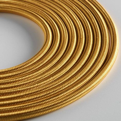 Klartext - Cable textile rond LUMIERE pour eclairage, 3 x 0,75 mm, or, 3 m. Attention : cable terre inclus  Securite maximale contre les chocs. (1/5)