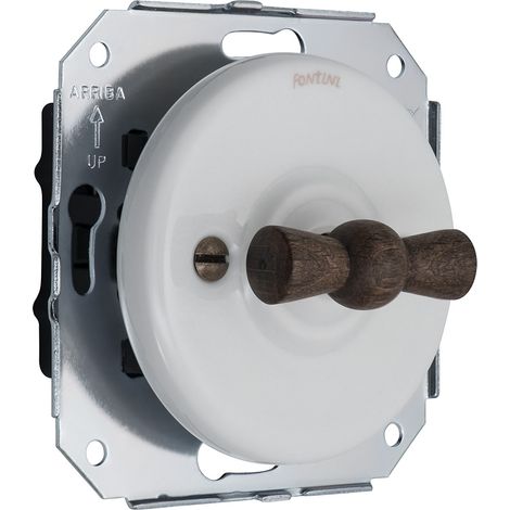 GARBY COLONIAL - Interrupteur Va & Vient Porcelaine Blanche et Manette Bois Hêtre Réf. 31308213