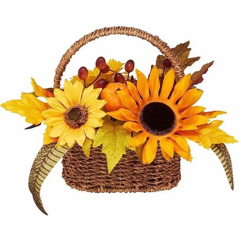 Décorations de citrouille et de tournesol de récolte d'automne, fausses décorations de citrouille de récolte de Thanksgiving avec des pommes de pin et des feuilles d'érable pour les mai (1/5)