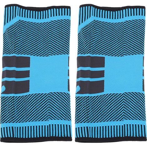 Professionelle, gestrickte und atmungsaktive Kniebandagen mit Kompressionswirkung für optimale Unterstützung, ideal zum Laufen, Radfahren und Wandern. Hellblau, Größe L. (1/4)