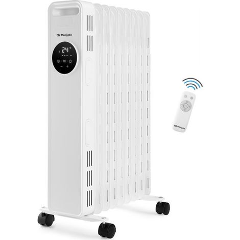 Radiatore ad olio con 9 elementi riscaldanti. Tre potenze di riscaldamento: 800W - 1200W - 2000W. Schermo LED con controllo touc