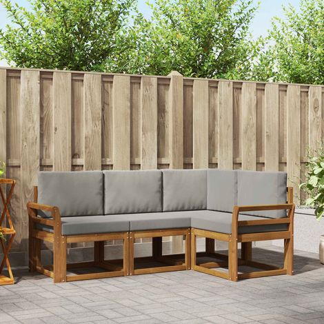 Outdoor-Sofagarnitur mit Kissen 4 pcs Natürlich und Hellgrau