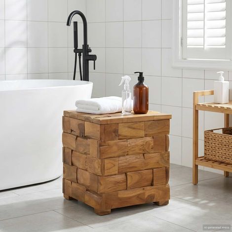 Aufbewahrungshocker Braun 40 x 40 x 45 cm Massivholz Teak