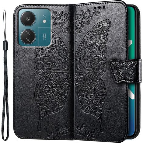Klapphülle für Xiaomi Redmi 13C / Poco C65, Schmetterlingsmotiv, schwarz (1/4)