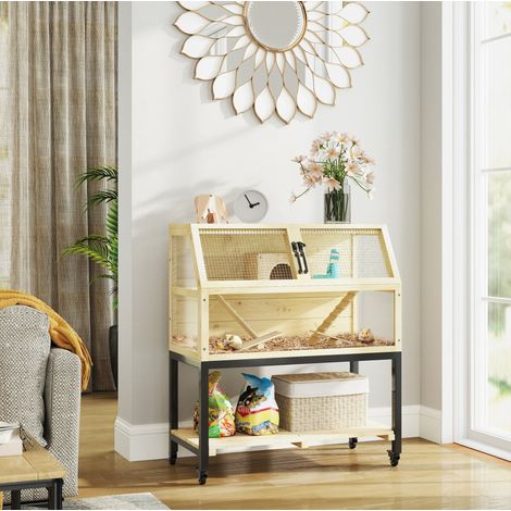 Jaula de madera para hámster 87 x 43 x 101 cm con ruedas, natural DESVIAE (1/5)