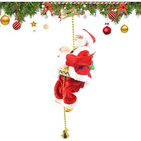 Père Noël Musical Qui Grimpe Sur Une Corde Décoration Alimentée Par Piles Ornements De Père Noël Pour Fêtes d'Hiver Et Bureau Maison Dortoir Salle de Bain Chambre Voiture (1/4)