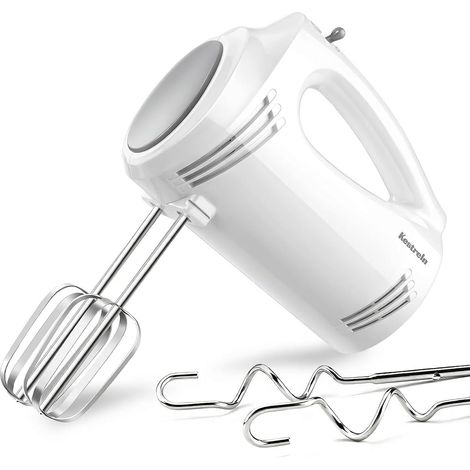 Batteur électrique 350 Watts, 5 vitesses, fouets et crochets en acier inoxydable, poignée ergonomique, long câble, sans BPA – Blanc (1/5)