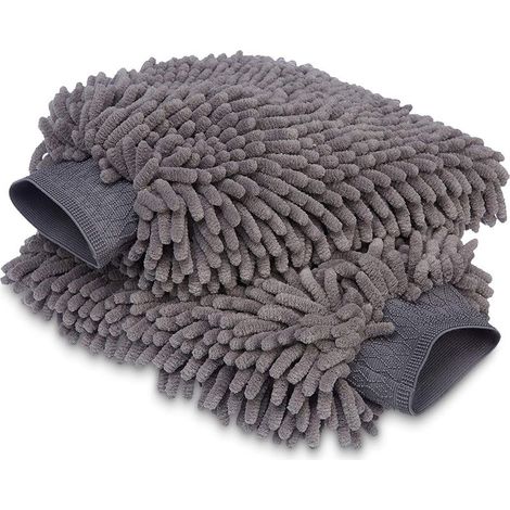 Microfiber Wash Mitt Luxury Car Cleaning Cloth, 2-Pack, Grey, 30 L x 20 W cm (1/5)