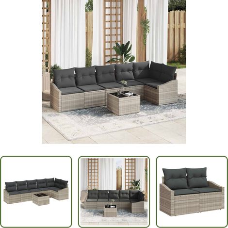 vidaXL Canapé poly rotin - Ensemble de Canapés avec coussin 7 pcs Gris clair polyrotin (1/5)