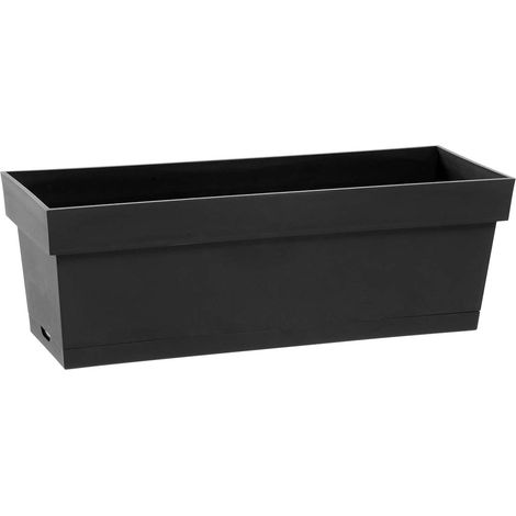 EDA – Jardinière 50cm en polypropylène gris avec soucoupe intégrée – Dimensions idéales pour balcons et terrasses – Kit complet prêt à l'emploi