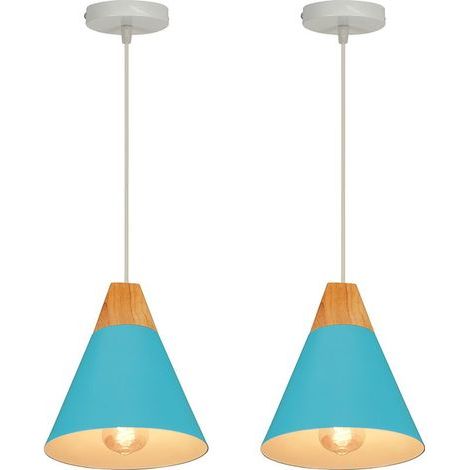 (2PCS)-Lampe À Suspension Moderne Bleu Suspension Luminaire Nordique Lustre Rétro Abat-Jour En Métal Ampoule E27 Suspension Intérieure