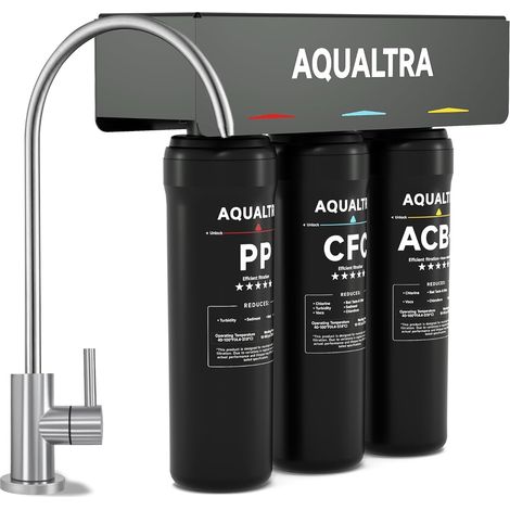 Système sous évier légèrement alcalin avec robinet, 30000–121000L, réduit PFOA, PFOS, chlore, plomb, mercure, chloramine, fluorure, microplastiques, mauvais goût (1/5)