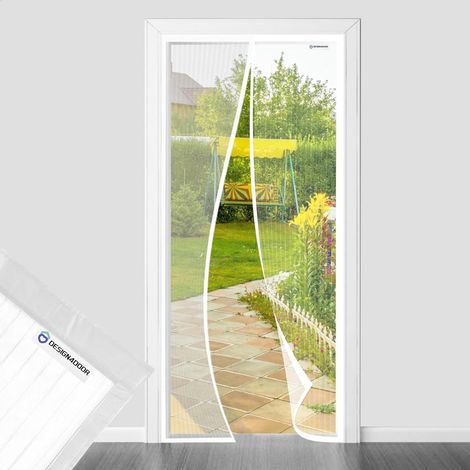 1 Moustiquaire Porte 90x200cm, Magnétique, Polyester, Blanc, Intérieur