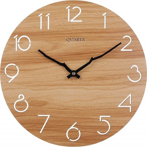 Horloge Murale Bois Naturel Massif Horloge Bois 12 Pouces Mouvement Silencieux sans Bruit Tic-Tac Pendule Murale Style Moderne Simple Salon Chambre Cuisine (1/5)