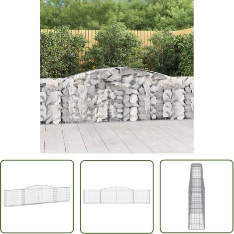 The Living Store Panier de gabions arqué 400x30x80/100 cm Fer galvanisé - Paniers De Gabions - Mur De Gabion - Clôture De Jardin - Décoration Jardin - Barrieres Jardin (1/5)