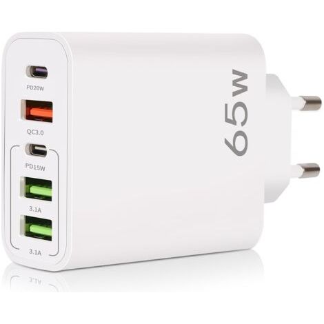 Chargeur USB C 65W 5 ports  Charge rapide QC 3.0  Compatible iPhone 15/14/13/12/11 Pro Max et Samsung Galaxy S22/S21/S20 (1/5)