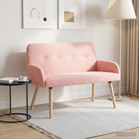 vidaXL Sofá de 2 plazas con patas de madera maciza Rosa Bouclé (1/5)