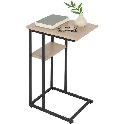 Mesa auxiliar en forma de C con 2 estantes para sofá y cama