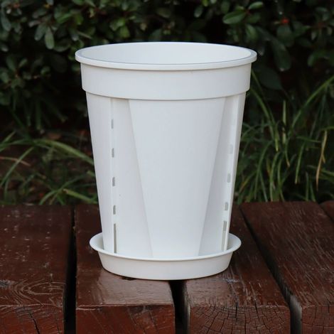 Lot de 10 pots de fleurs transparents 10x7x12cm avec soucoupe – Pots en plastique pour orchidées, dendrobium et plantes vertes – Blanc
