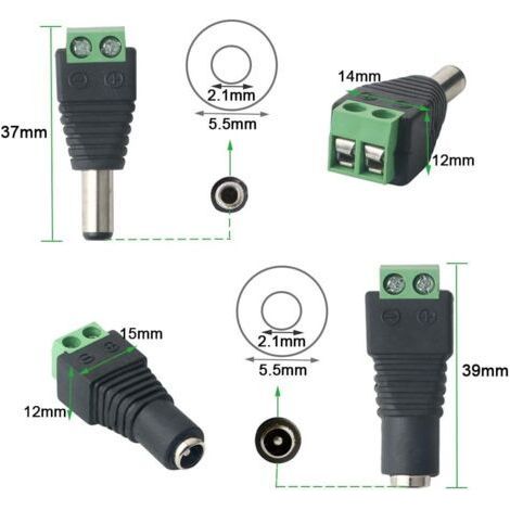 Set mit 24 professionellen DC-Steckverbindern, 12-V-DC-Netzteilen, 12 Paar 2-poligen Steckern und... (1/3)