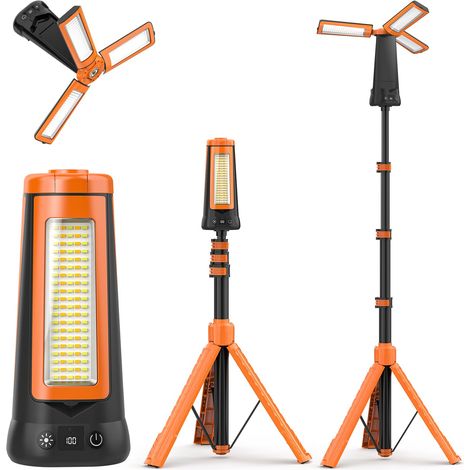 Projecteur de Chantier avec Trépied, 12000mAh 5000LM Rechargeable Lampe de Camping LED à 3 Têtes, 6500/4500/3500K Réglable (1/5)