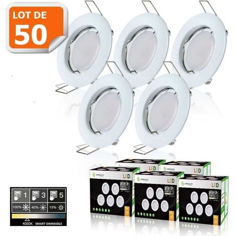 50 Spots led 3-step dimmable sans variateur 7w eq.56w blanc neutre finition blanc (1/5)