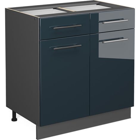 Mobiletto base per cucina Fame-Line, Blu scuro lucido, 80 cm senza piano di lavoro, Vicco