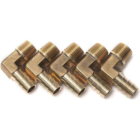 90 Degré Coude Laiton Barbillon Raccord 1/4-Pouce Mâle BSPT x 3/8-Pouce(10mm) ID Tuyau Bateau Eau (paquet de 5) (1/2)
