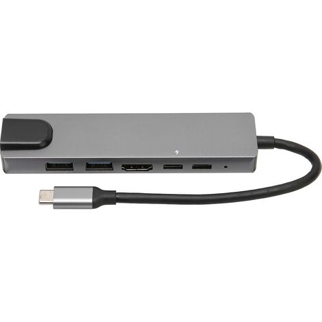 Hub USB-C 6 en 1 vers 4K à 30 Hz, adaptateur multiport USB-C avec Ethernet 100 Gigabit, port de charge PD et 2 ports USB 3.0.