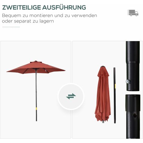 Parasol hexagonale Ø196 cm, bordeaux, pour terrasse, plage, jardin, balcon