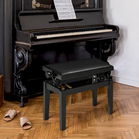 MEUBLIV Klavierbank 63 x 33 x 45-56 cm, schwarz – höhenverstellbar, einfacher Aufbau (1/5)