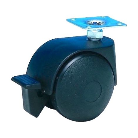 Roulette JUMELÉE pivotante à frein Ø 40 mm NOIR à platine 38x38 (1/2)