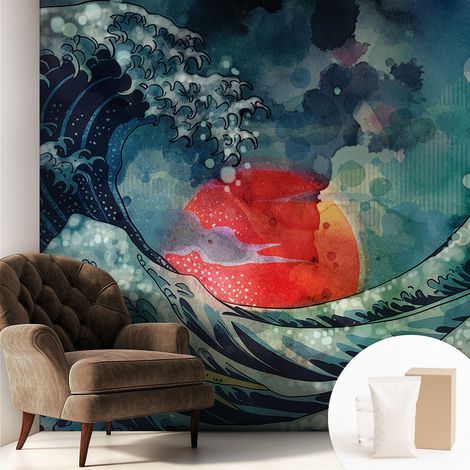 Papier peint intissé décoratif avec colle pour salon chambre et bureau Installation rapide Lever de soleil océanique 250x250 cm (1/5)