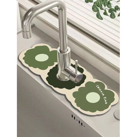 Tapis d'égouttage auto-absorbant pour robinet, pour plan de travail de cuisine - Tapis en boue de diatomée souple anti-dérapant, étanche et anti-moisissure (1/5)